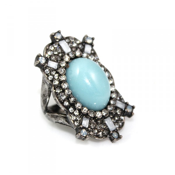 Crystal & Turquoise Cabochon Boho Knuckle Ring